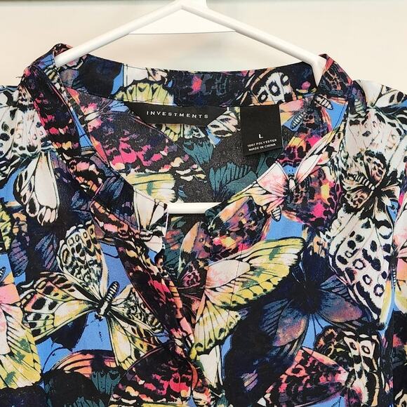 Womens Investments Butterfly Blouse, Sz L Multicolor Button Front Cardigan - Picture 5 of 9